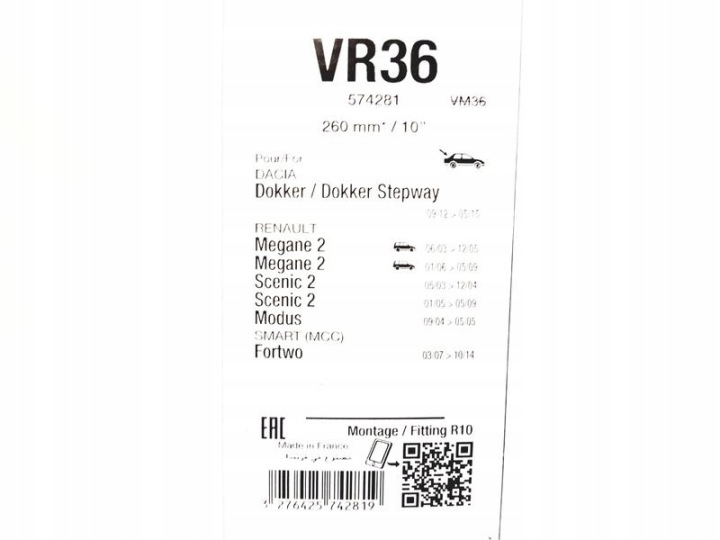 ESSUIE-GLACE VALEO VR36 260MM 1 PCS ARRIÈRE SILENCIO