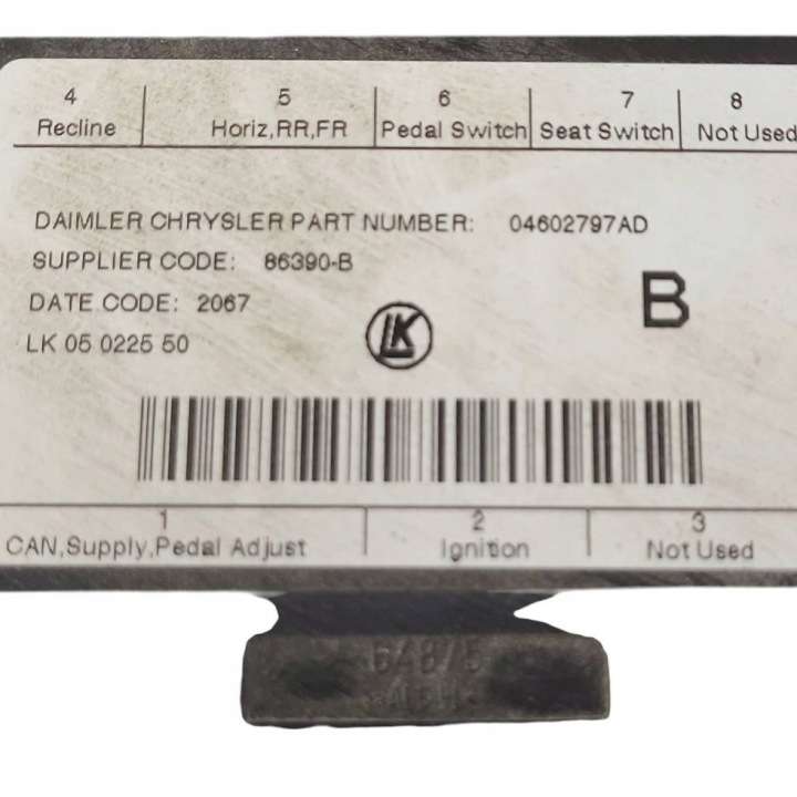 MODULE SIÈGES AVANT CÔTÉ GAUCHE JEEP GRAND CHEROKEE (WK) 04602797AD