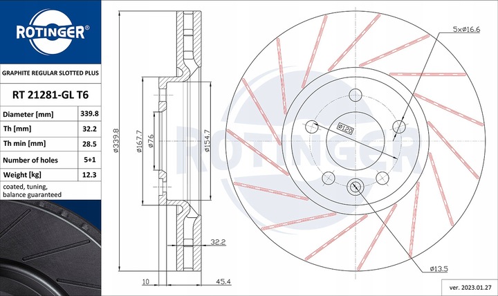 DISCOS ROTINGER RT 21281-GL T6 + ZAPATAS RT 2PD2199 