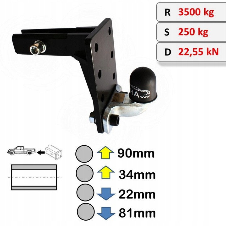 ADAPTADOR DE BARRA DE REMOLQUE HOLOWNICZEGO EE.UU. 50X50MM CON BOLA FLANSZOWA PARA HUMMER DRAGKROK 