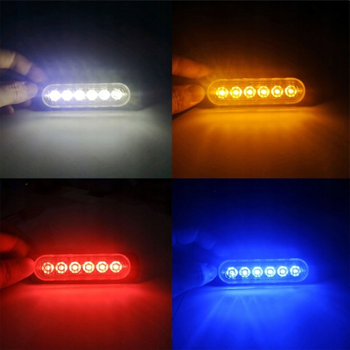 4X PHARE CONTOUR STROBO 6 LED 12V-24V, BLANC