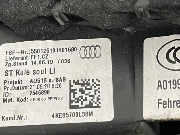 AUDI Q8 E-TRON 55 QUATTRO 2019 R COLLECTEUR BANQUETTES ARRIÈRE GAUCHE 4KE885703L 4KE85703L38M