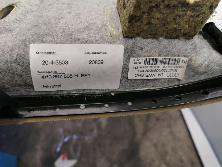 AUDI A8 D4 11R PAVILLON TOIT OUVRANT COLONNES