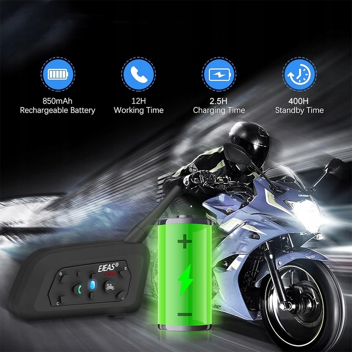 2 PIEZAS EJEAS V6 PRO INTERKOM PARA MOTOCICLETA BLUETOOTH 5.0 SLUCHAWKI 1200M 850MAH 