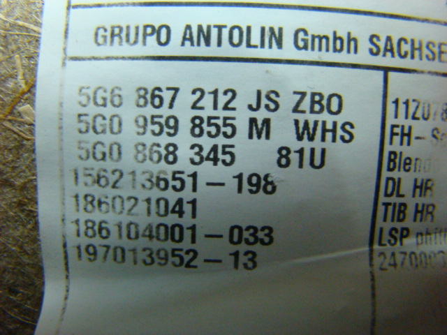 VW GOLF VII GARNITURE COLLECTEUR PORTES DROIT ARRIÈRE