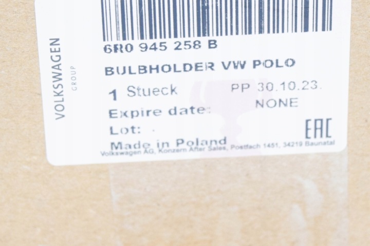 VOLKSWAGEN POLO 6R POIGNÉE AMPOULES ARRIÈRE DROIT FEUX 6R0945258B