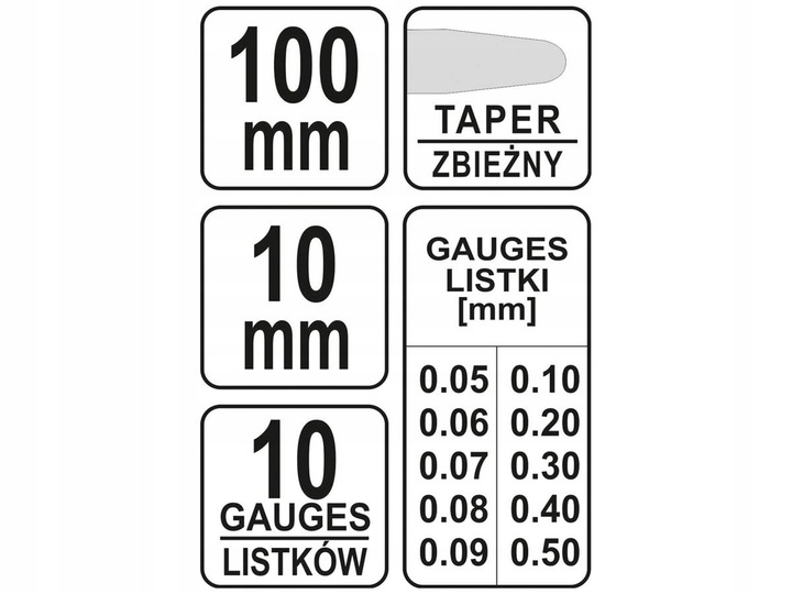 Szczelinomierz 10 listkowy 0,05-0,5mm Yato 100mm