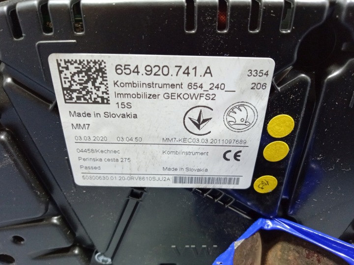 SKODA SCALA 1.6 TDI TABLEAU DE BORD COMPTEUR EUROPE 654920741A