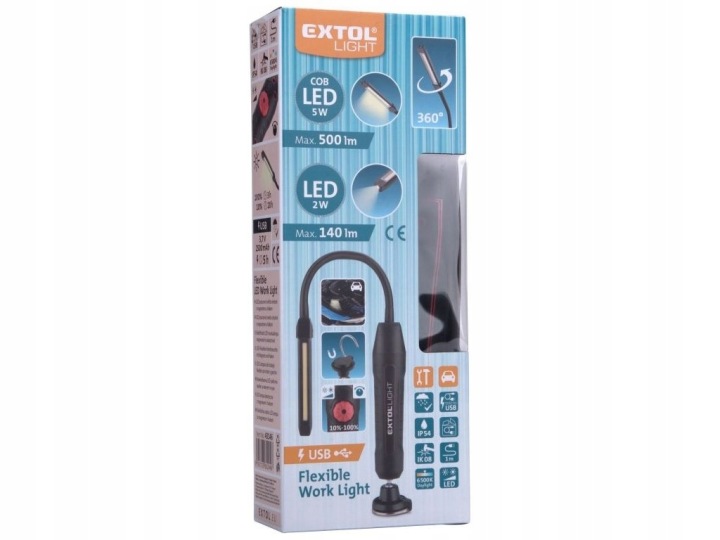 ÉLASTIQUE LANTERNE DE TRAVAIL 500LM COB+140LM LED CHARGEMENT USB 43146