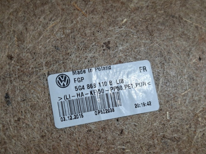 VW GOLF VII 2016R COLLECTEUR PORTES DROIT AVANT PASSAGER GARNITURE SUPER ÉTAT EUROPE