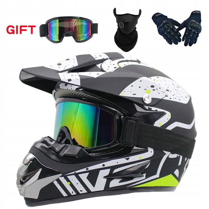 CASCO PARA MOTOCICLETA OFF-ROAD ENDURO MOTOCROSS +GOGLE + CAPO + GUANTES 