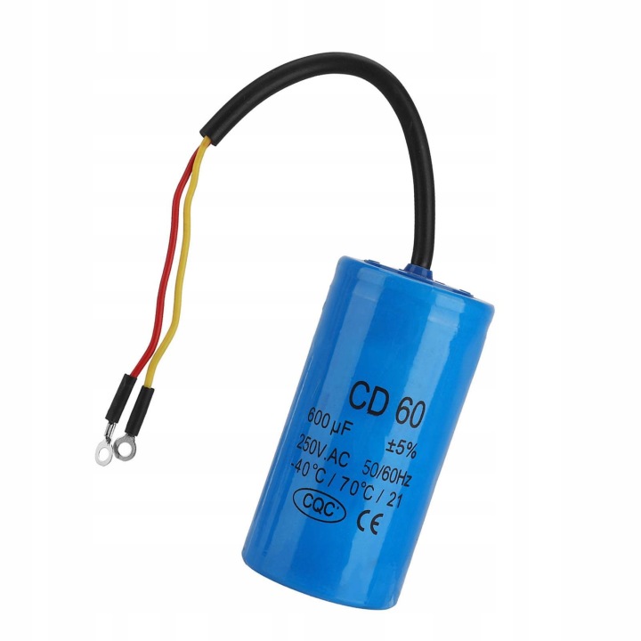 CONDENSATEUR AC RUN 600UF CD60 AVEC AVEC FIL OLOWIANYM VERS MOTEUR COMPRESSEUR AIR
