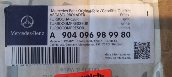 TURBOCOMPRESSEUR TURBO MECEDES ATEGO 4.3L K16-7024 170PS A9040969899