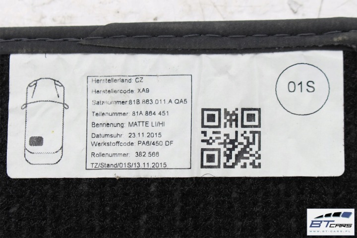 AUDI Q2 TAPIS DE SOL PLANCHERS 81B863011A ESSUIE-GLACES 81B 863 011 A 81A864451 81