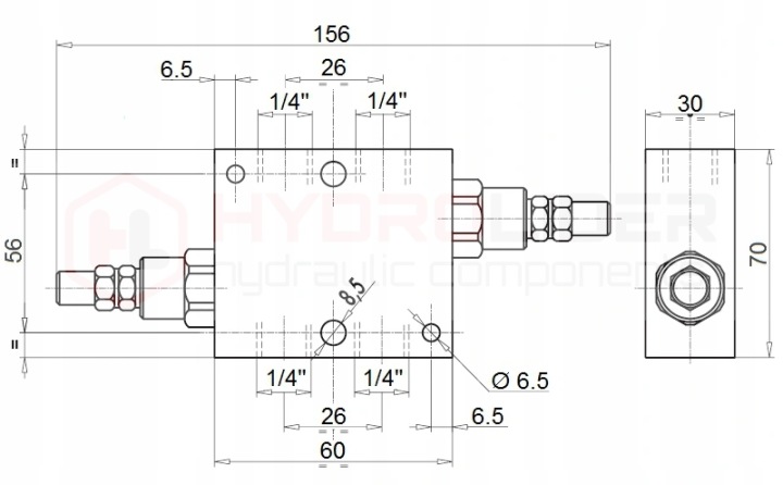 SOUPAPE HYDRAULIQUE CANALISATIONS DE RETOUR KRZYZOWY VAU 1/2″ 70L/MIN 50-250BAR