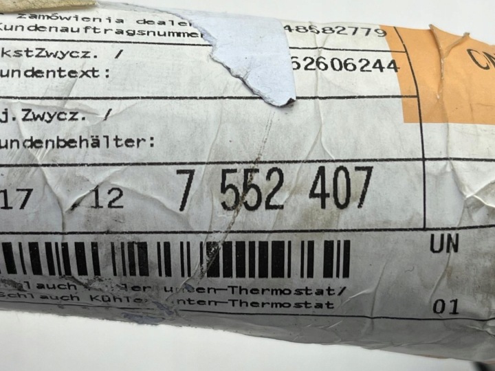 BMW FIL TUYAU RADIATEUR INFÉRIEUR THERMOSTAT 7552407 NEUF
