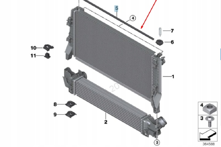 BMW 2 F45 SUPÉRIEUR SUPPORT JOINTS D'ÉTANCHÉITÉ RADIATEUR 17118600126 8600126 ORIGINAL