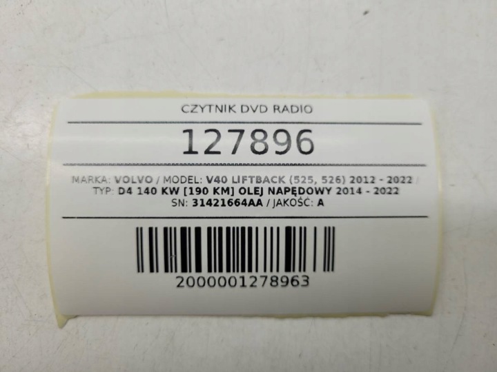 AUTORADIO CD NAVI NAVIGATION VOLVO V40 II 31421664