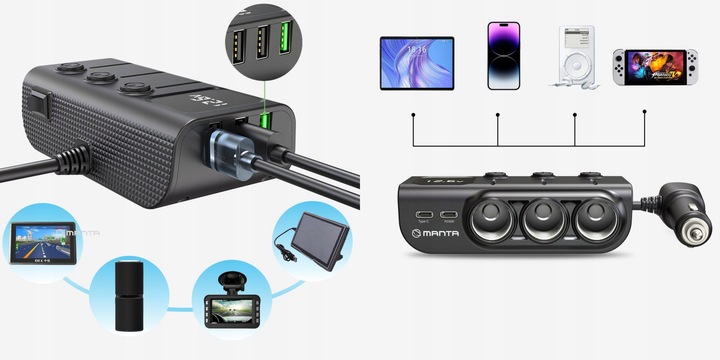 DISTRIBUIDOR ENCAJES ENCENDEDOR DISPOSITIVO DE CARGA DE AUTOMÓVIL USB-C PD USB QC 120W 