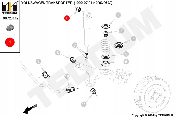 VW TRANSPORTER BLOQUE SILENCIOSO AMORTIGUADOR TRASERO SUPERIOR 