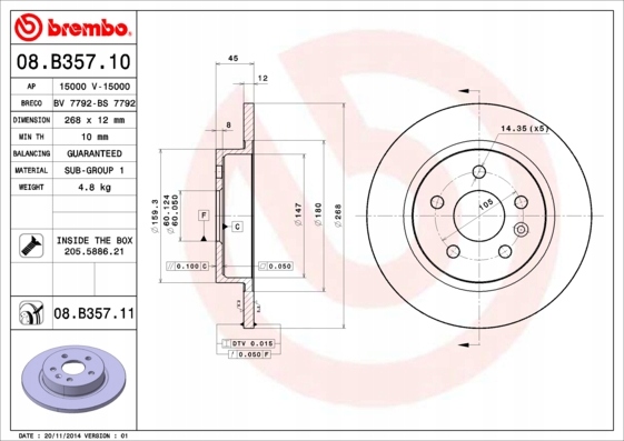 DISCS PADS REAR BREMBO CHEVROLET CRUZE 1.8 