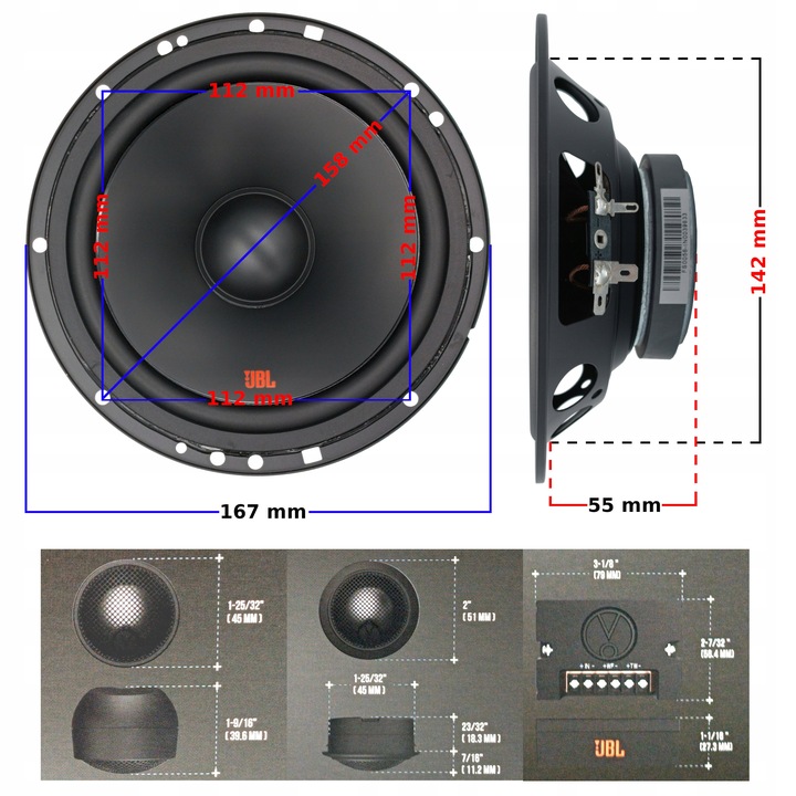 JBL STAGE2 604C BASY+TWEETERY ALTAVOCES DE AUTOMÓVIL DISTANCIAS PARA AUDI A1 PARTE TRASERA 