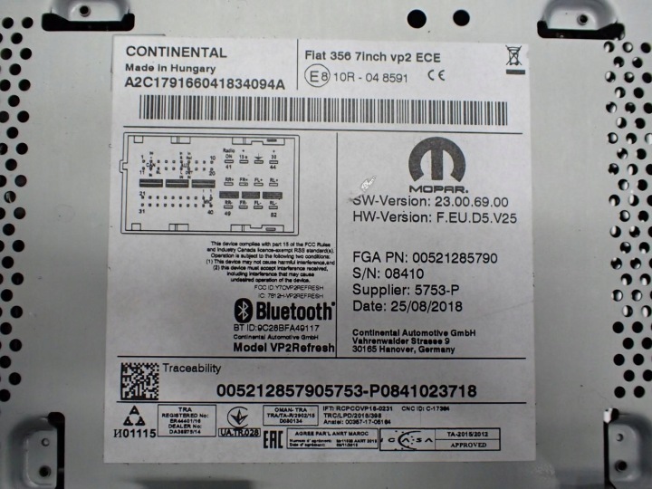 NAVIGATION NAVI RADIO TEXTILE ORIGINAL 00521285790 FIAT TIPO II 18R