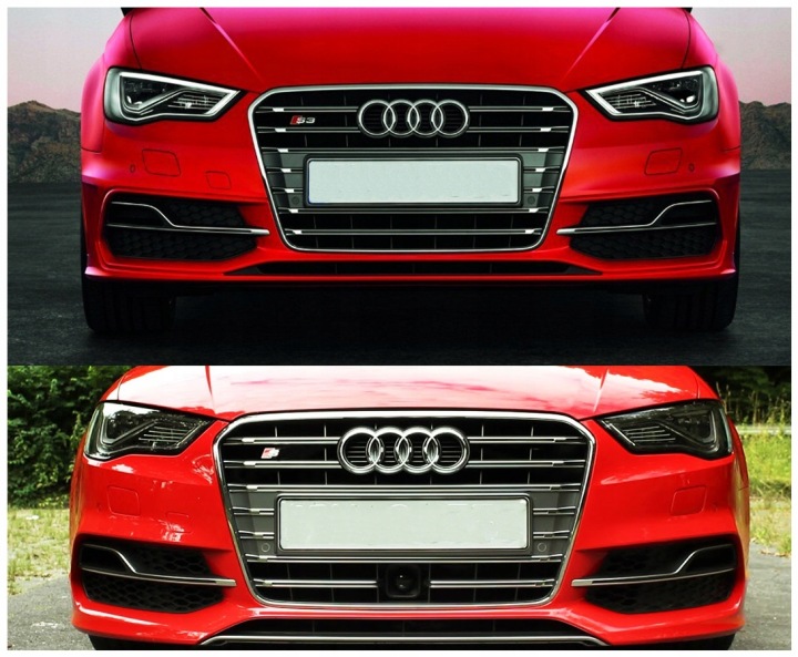 GRILLE CALANDRE SOUS PHARES ANTIBROUILLARD AUDI A3 8V S3 13-17 PLASTER MIODU CHROME