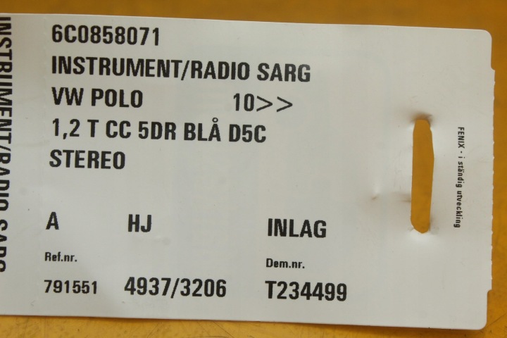 DÉCOR CHÂSSIS RADIO VW POLO V 6R 6C0858071