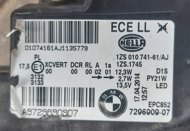BMW 1 F20 F21 XÉNON ROTATIF PHARE GAUCHE AVANT 7296909