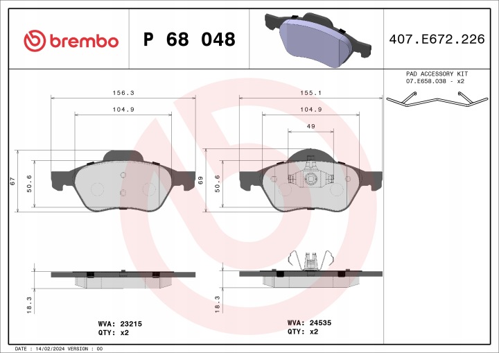 BREMBO PLAQUETTES FREIN XTRA AVANT