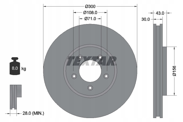 92099003 PRO TEX DISCO FRENOS JAGUAR S-TYPE 3.0-4.0 99- PARTE DELANTERA /TEXTAR/ 