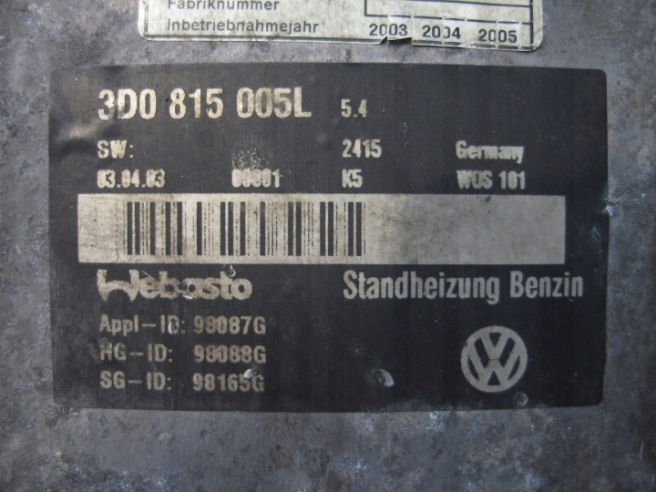 WEBASTO CHAUFFAGE VW PHAETON 6.0 W12 3D0815005L