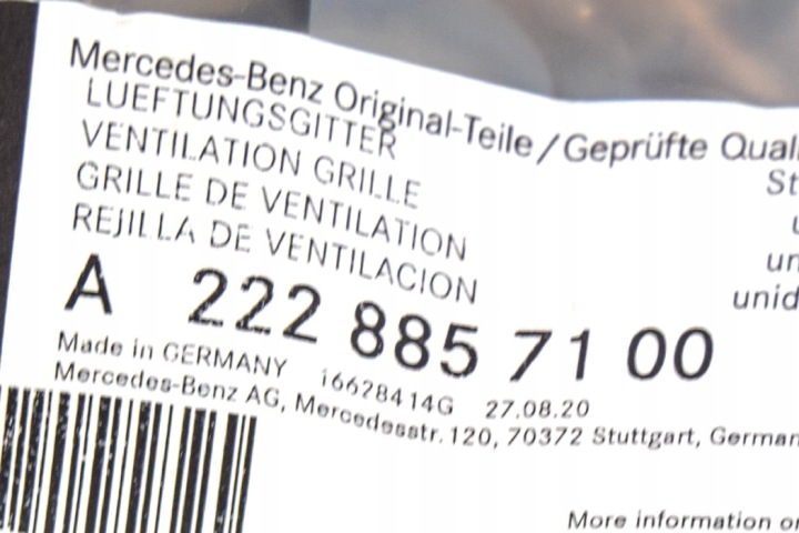 MERCEDES-BENZ AVEC W222 INFÉRIEURE PROTECTION PARE-CHOCS AVANT A2228857100ORYGINALNA