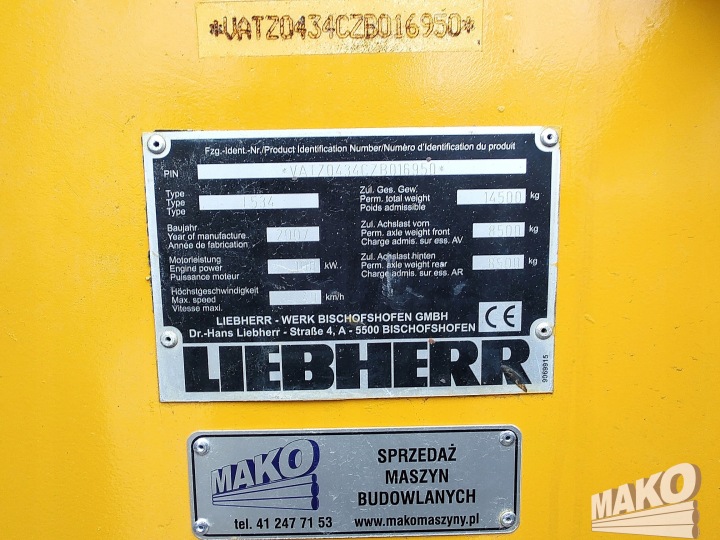 LIEBHERR L534 CHARGEUR KOLOWA 90% PNEUS GAUCHE 534 VOLVO KOMATSU DOOSAN CAT