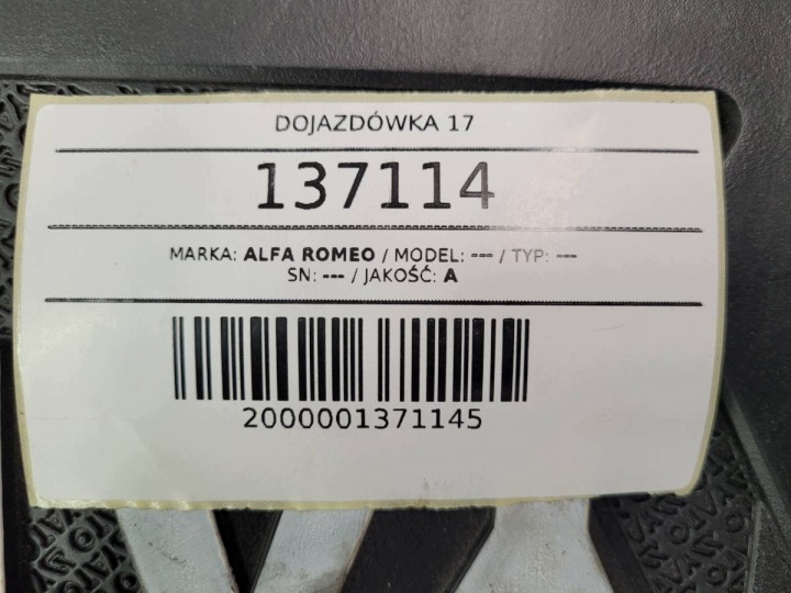 KOLO RÉSERVE PNEU DE SECOURS 125/80R17 ET25 5X110 ALFA ROMEO 159