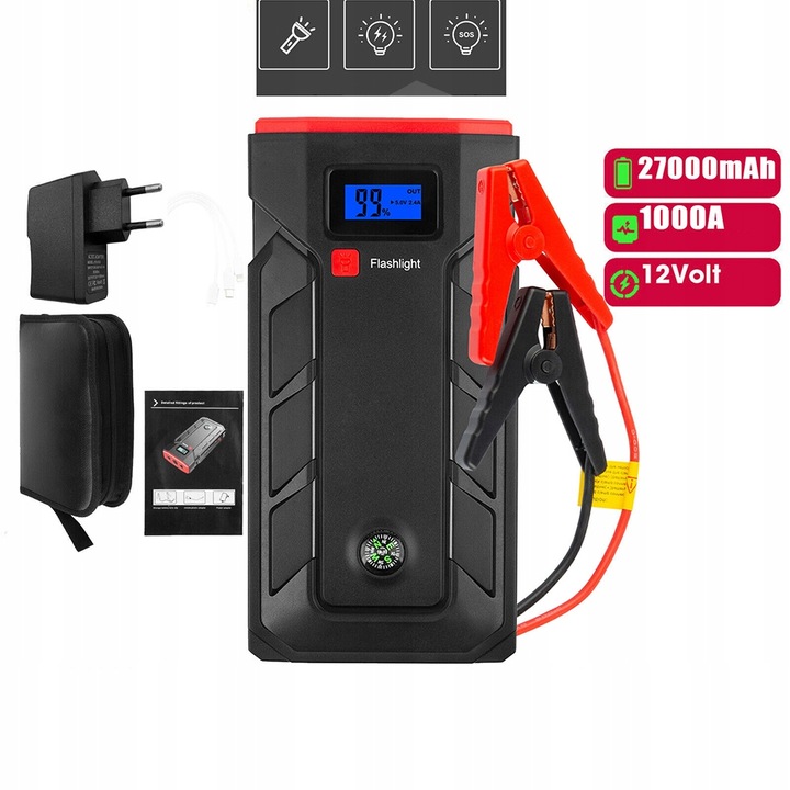 TRANSPORTABLE ROZRUCHOWY BATERÍA AUTO 12V 10400MAH CON FUNCIÓN LATARKI 