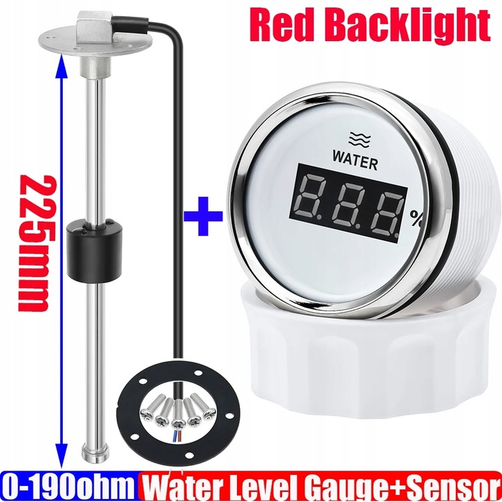 DIGITAL 52MM WATER LEVEL GAUGE WATER LEVEL SENSOR 100-600MM RED LIGH~78180 