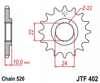 JT ENGRANAJE PARTE DELANTERA 402 13 BMW F 650 '94-'13, APRILIA PEGASO 650 '98-'04 (4 