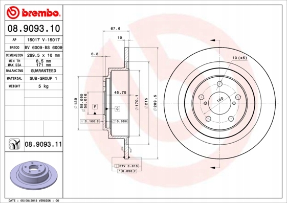 DISCOS ZAPATAS PARTE TRASERA BREMBO SUBARU LEGACY 3 2.5 