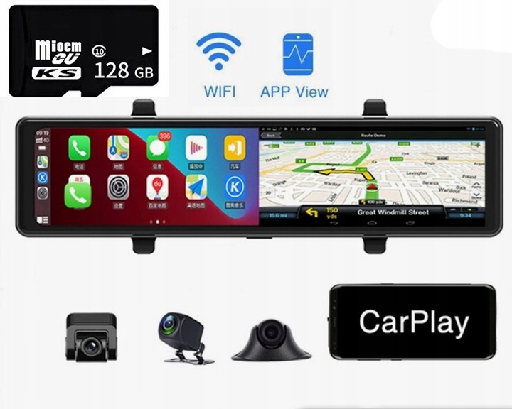 GRABADORA DE VÍDEO ESPEJO 3 CÁMARA ANDROID AUTO WIFI 