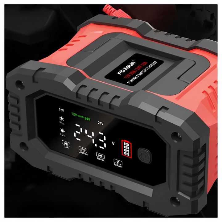 CHARGEUR AUTOMOBILE FOXSUR 12-24V 20A DÉMARRAGE REPAIR AGM LIFEPO4