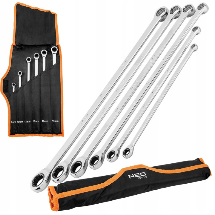 NEO KIT CLÉS DROITES LONG AVEC CRÉCELLE 6 PIÈCES 8-19MM PLACHTA 09-370