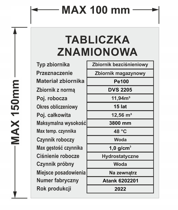 PLATE INFORMATION CODE TRWALY NADRUK 