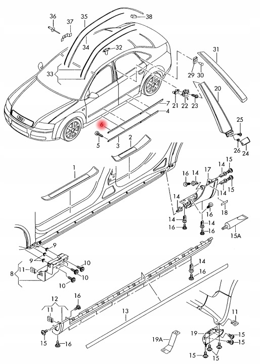 AUDI A4 B6, A4 B7, SEAT EXEO MOULURE PORTES GAUCHE AVANT 8E0853953