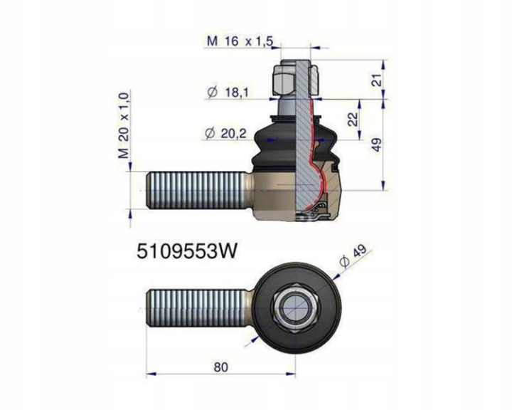 JOINT DIRECTION 80MM- M20X1 5109553 WARYNSKI