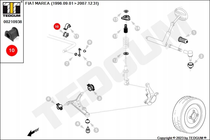 TED-GUM CAOUTCHOUC BARRE STABILISATRICE FIAT DROIT MAREA/MULTIPLA 1,2-2,4/1,9JTD