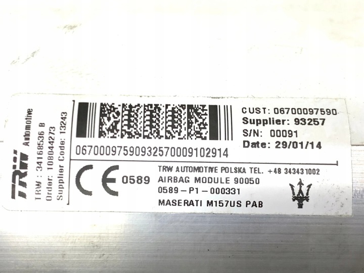 AIRBAG DROIT PASSAGER MASERATI GHIBLI 06700097590