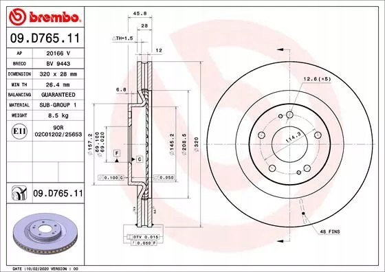 DISQUES FREIN AVANT BREMBO 09.D765.11 09D76511
