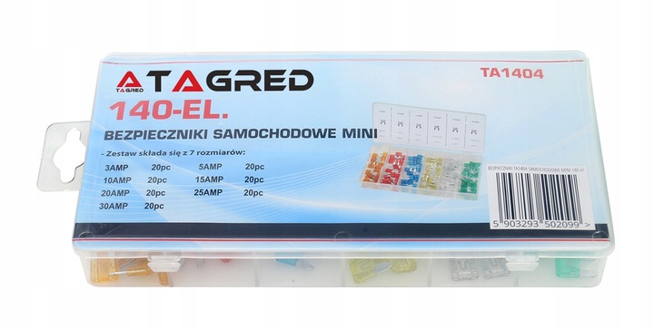 FUSES AUTOMOTIVE SET 140SZT MINI 3A-30A 